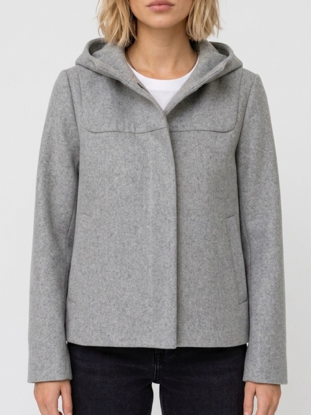 J.Crew Petite Wool Melton Hooded Bib Jacket Coat Heather Dove Gray Zip Front 2P
